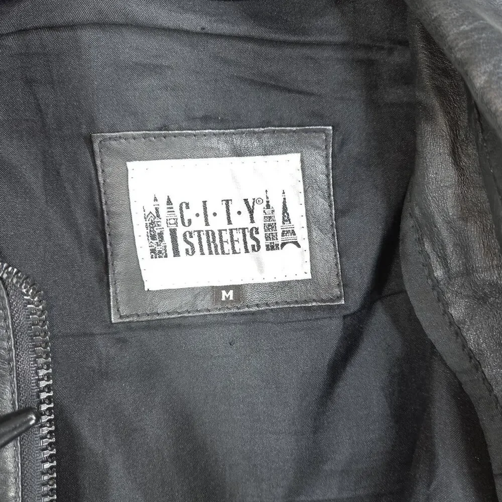 Vtg City Streets Jacket Mens Lamb Black Leather Mens Medium Horn Toggle Fastner